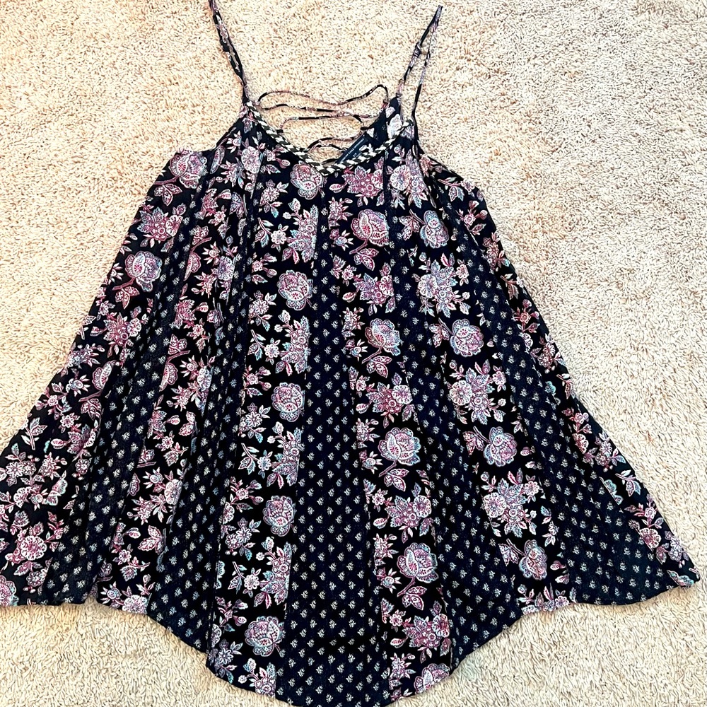 American Eagle black floral, spaghetti strap psi length a-line dress size S nwot